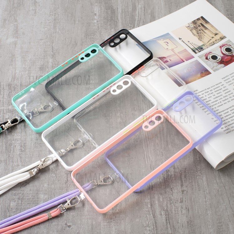 TPU + Acrylic Crystal Hybrid Phone Back Cover Shell with Lanyard for Samsung Galaxy A02/M02 - Black-5