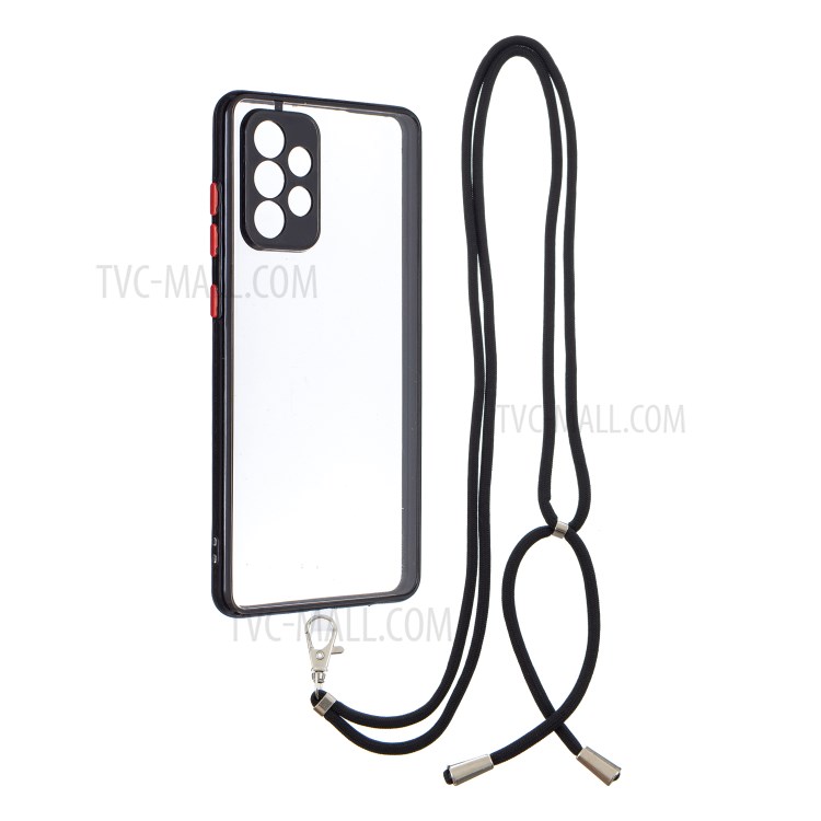 Shock-Proof Crystal TPU + Acrylic Hybrid Back Phone Cover Shell with Lanyard for Samsung Galaxy A72 4G/5G - Black-1