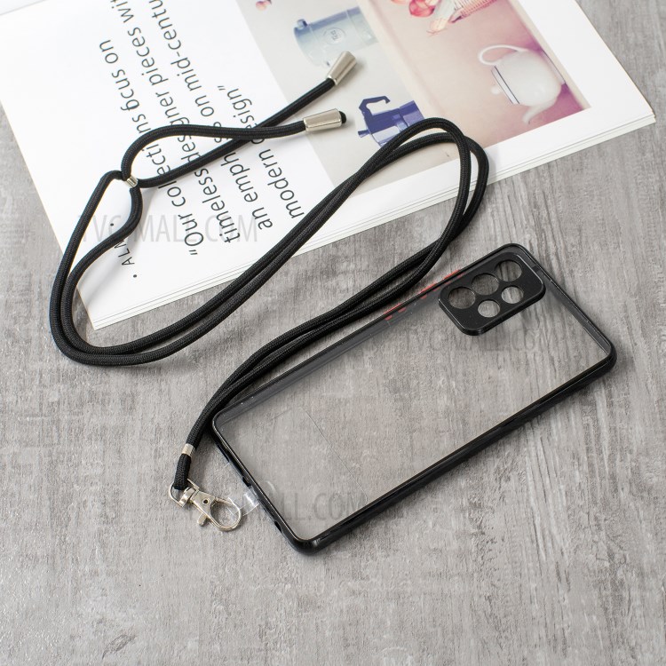 Shock-Proof Crystal TPU + Acrylic Hybrid Back Phone Cover Shell with Lanyard for Samsung Galaxy A72 4G/5G - Black-2