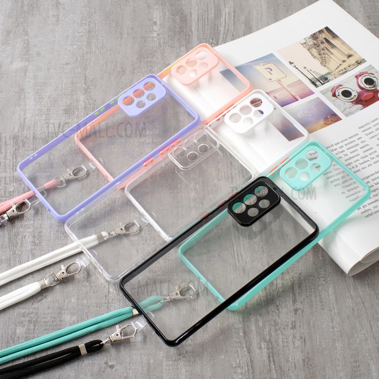 Shock-Proof Crystal TPU + Acrylic Hybrid Back Phone Cover Shell with Lanyard for Samsung Galaxy A72 4G/5G - Black-5