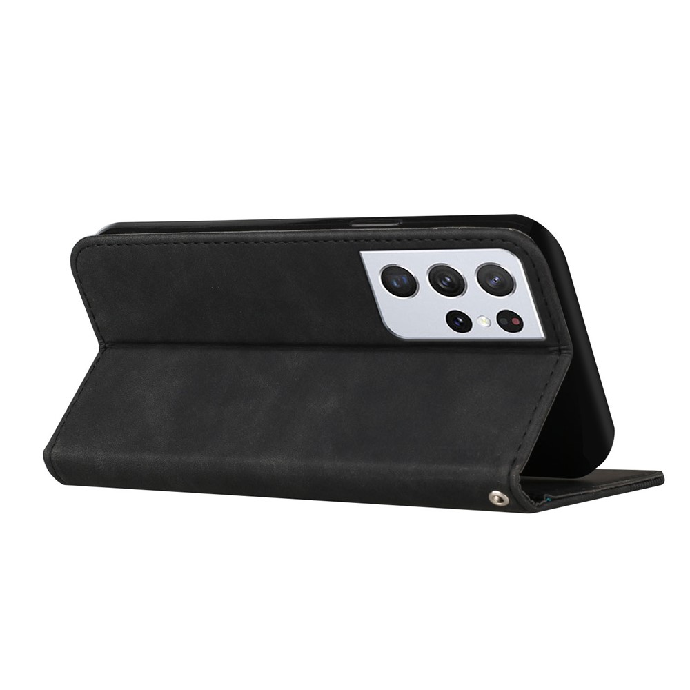 Business Style Skin-touch Feel Phone Case with Stand for Samsung Galaxy S21 Ultra 5G - Black-8