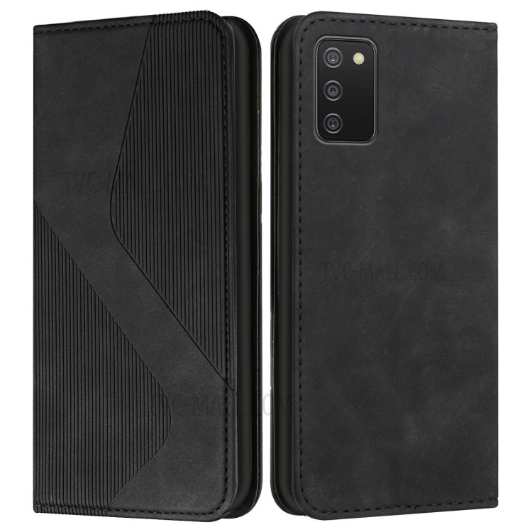S-shaped Texture Protective Mobile Phone Case with Stand for Samsung Galaxy A02s (166.5x75.9x9.2mm) - Black-1