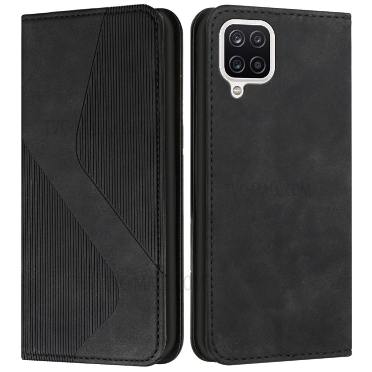 Business Style S-shaped Texture Cell Phone Case with Stand for Samsung Galaxy A22 4G (EU Version) - Black-1
