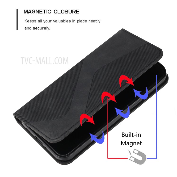 Business Style S-shaped Texture Cell Phone Case with Stand for Samsung Galaxy A22 4G (EU Version) - Black-2
