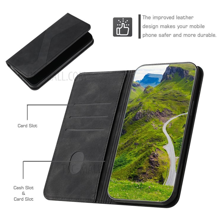 Business Style S-shaped Texture Cell Phone Case with Stand for Samsung Galaxy A22 4G (EU Version) - Black-3