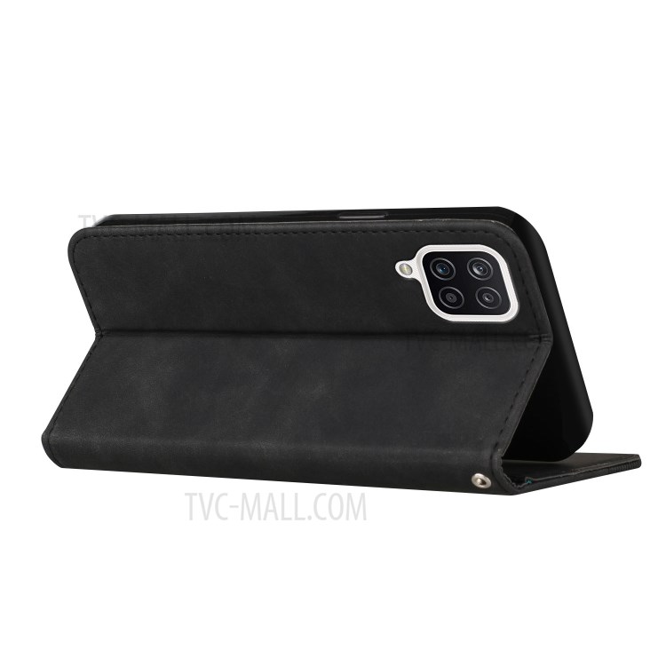Business Style S-shaped Texture Cell Phone Case with Stand for Samsung Galaxy A22 4G (EU Version) - Black-9