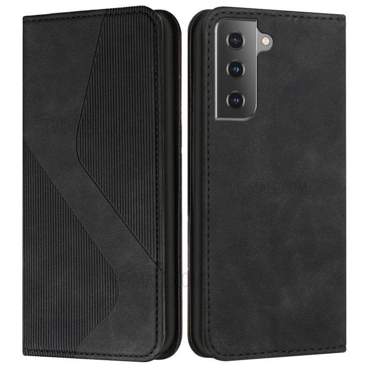 Business Style S-shaped Texture Full Protective Phone Case with Stand for Samsung Galaxy S21 FE - Black-1