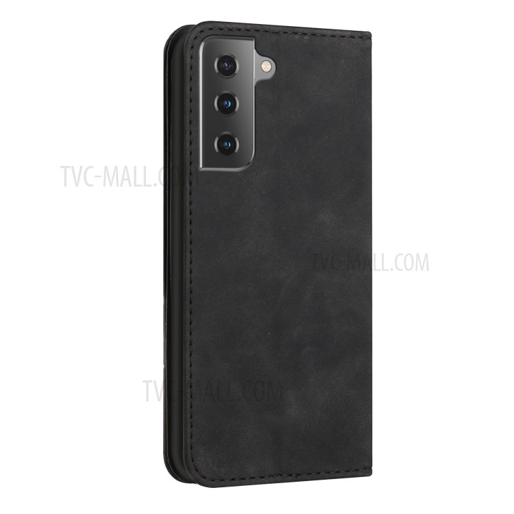 Business Style S-shaped Texture Full Protective Phone Case with Stand for Samsung Galaxy S21 FE - Black-8