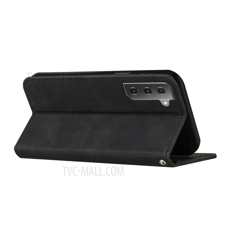 Business Style S-shaped Texture Full Protective Phone Case with Stand for Samsung Galaxy S21 FE - Black-9