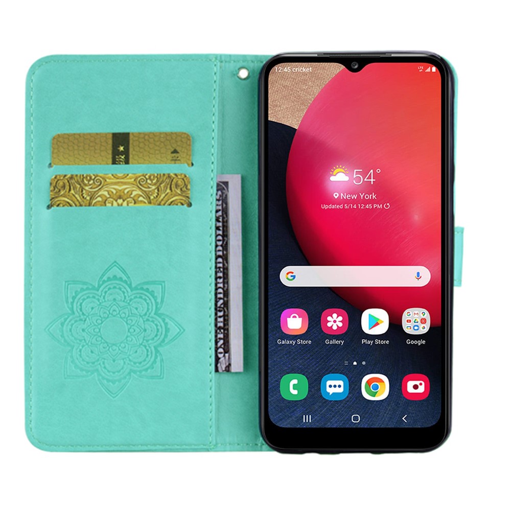 Imprint Flower Owl Pattern Phone Leather Wallet Cover with Stand for Samsung Galaxy A03s - Green-5