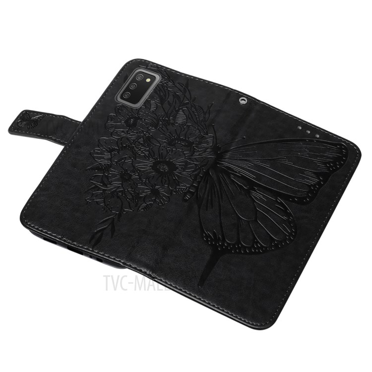 Imprint Butterfly Flower Pattern Leather Wallet Phone Stand Case for Samsung Galaxy A03s - Black-6
