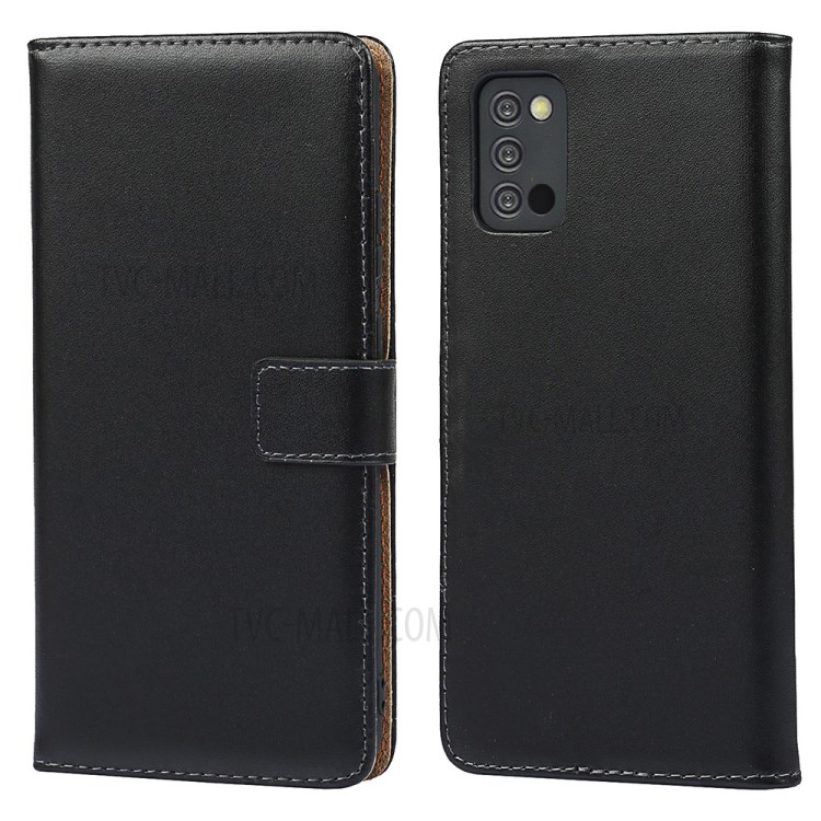 Genuine Leather Wallet Cell Casing for Samsung Galaxy A02s (166.5x75.9x9.2mm)-1