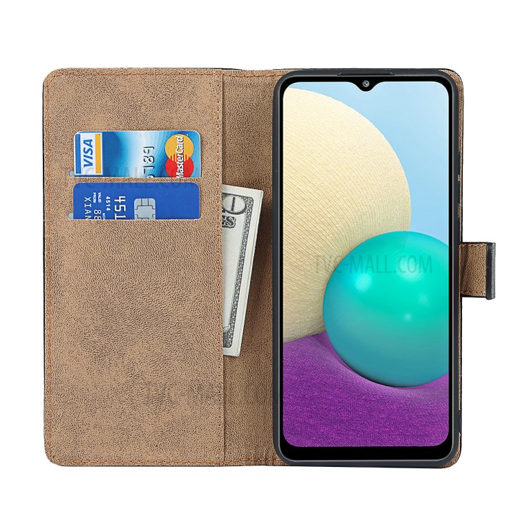 Genuine Leather Wallet Cell Casing for Samsung Galaxy A02s (166.5x75.9x9.2mm)-6