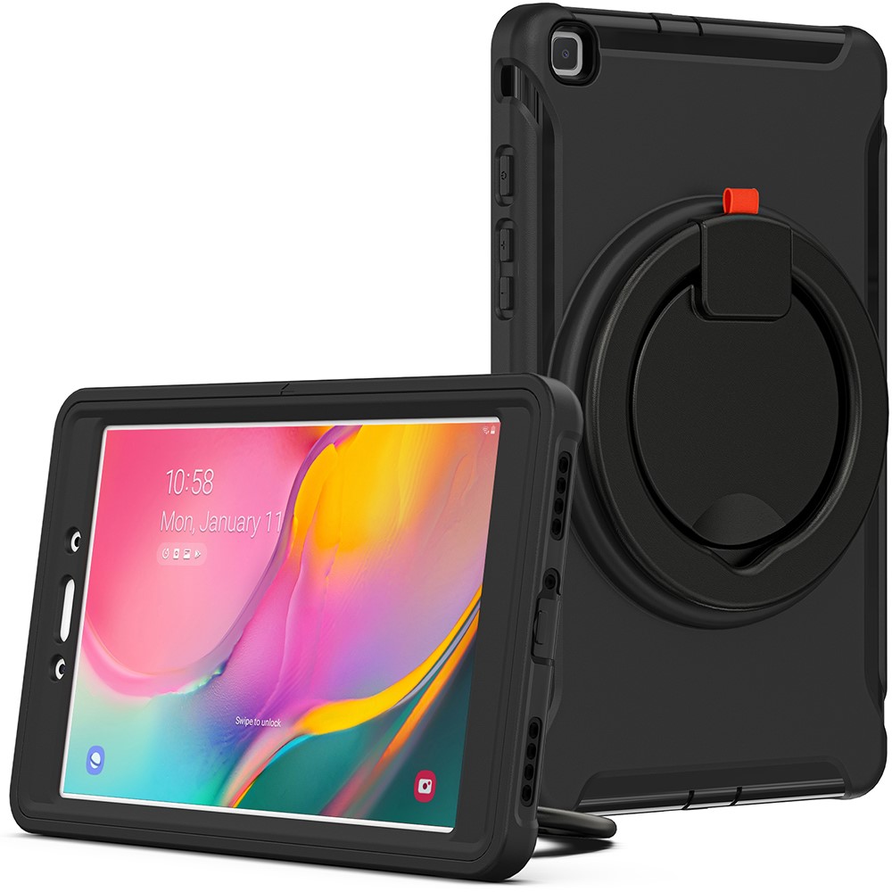 Drop-Proof 360° Rotary Kickstand Tablet Cover for Samsung Galaxy Tab A 8.0 Wi-Fi (2019) SM-T290/LTE (2019) SM-T295 - Black/Black-10