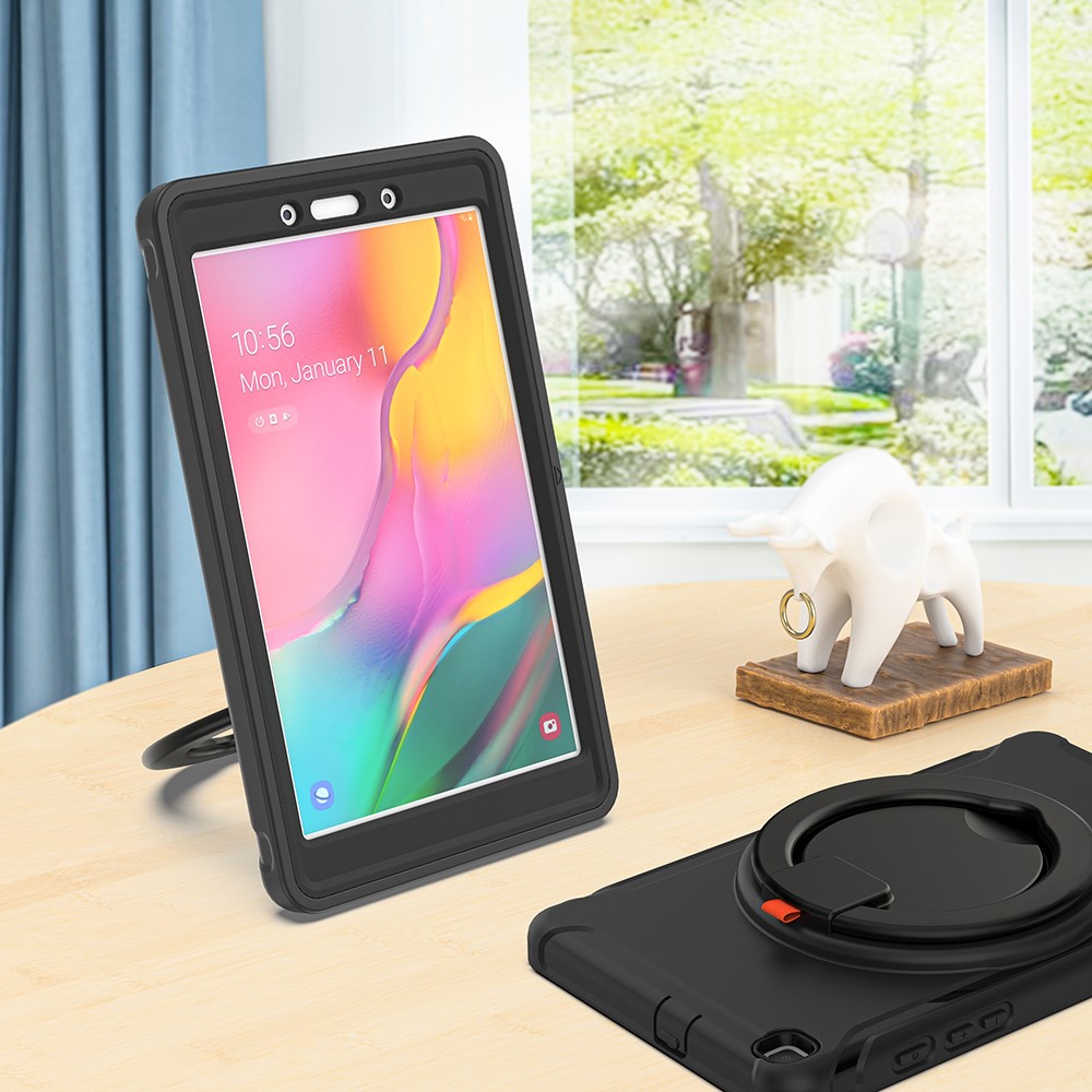 Drop-Proof 360° Rotary Kickstand Tablet Cover for Samsung Galaxy Tab A 8.0 Wi-Fi (2019) SM-T290/LTE (2019) SM-T295 - Black/Black-12