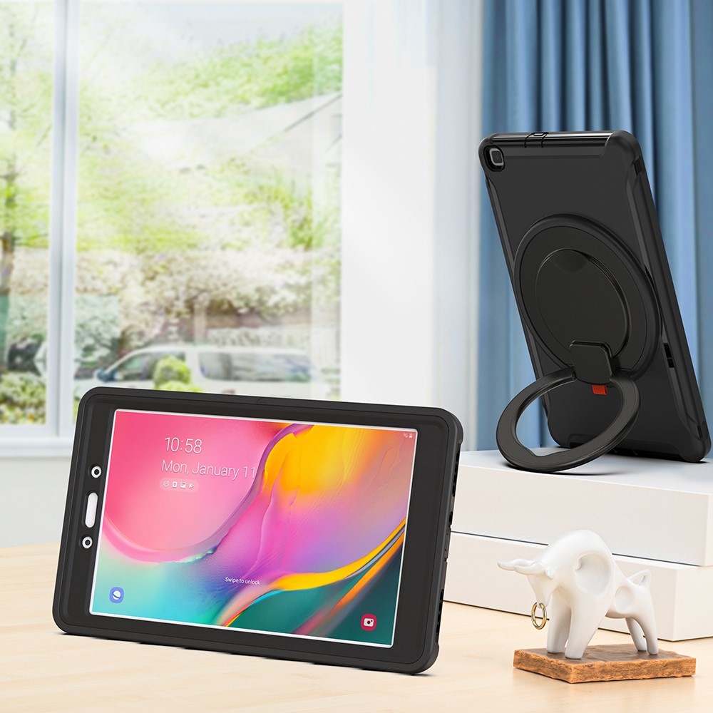 Drop-Proof 360° Rotary Kickstand Tablet Cover for Samsung Galaxy Tab A 8.0 Wi-Fi (2019) SM-T290/LTE (2019) SM-T295 - Black/Black-13