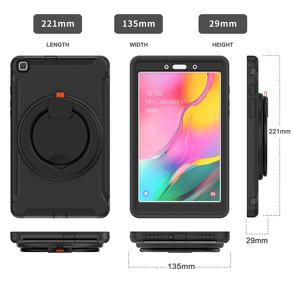 Drop-Proof 360° Rotary Kickstand Tablet Cover for Samsung Galaxy Tab A 8.0 Wi-Fi (2019) SM-T290/LTE (2019) SM-T295 - Black/Black-2