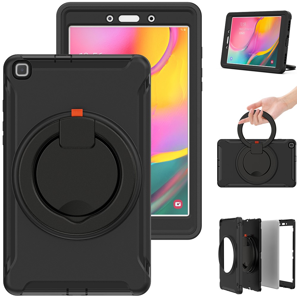 Drop-Proof 360° Rotary Kickstand Tablet Cover for Samsung Galaxy Tab A 8.0 Wi-Fi (2019) SM-T290/LTE (2019) SM-T295 - Black/Black-8