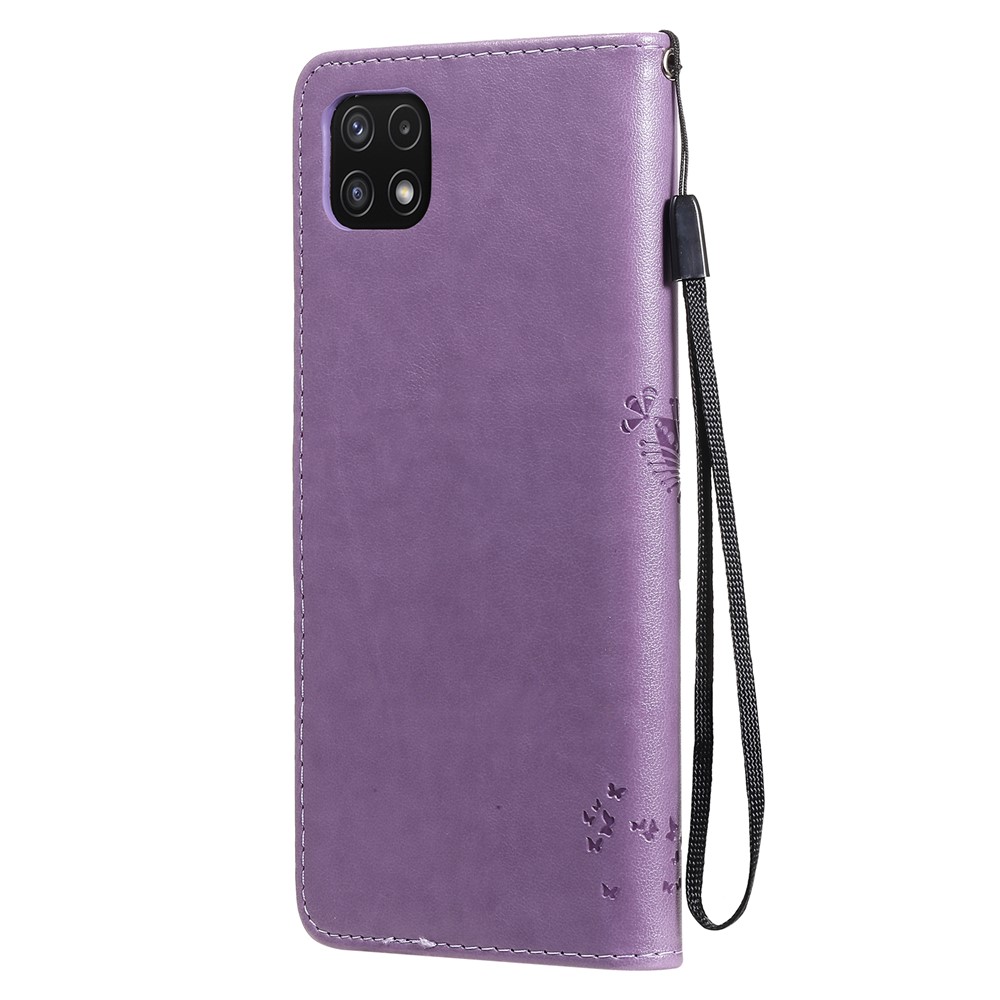 Imprinted Cat Tree Pattern PU Leather Stand Case Wallet Phone Cover Shell for Samsung Galaxy A22 5G (EU Version) - Light Purple-3