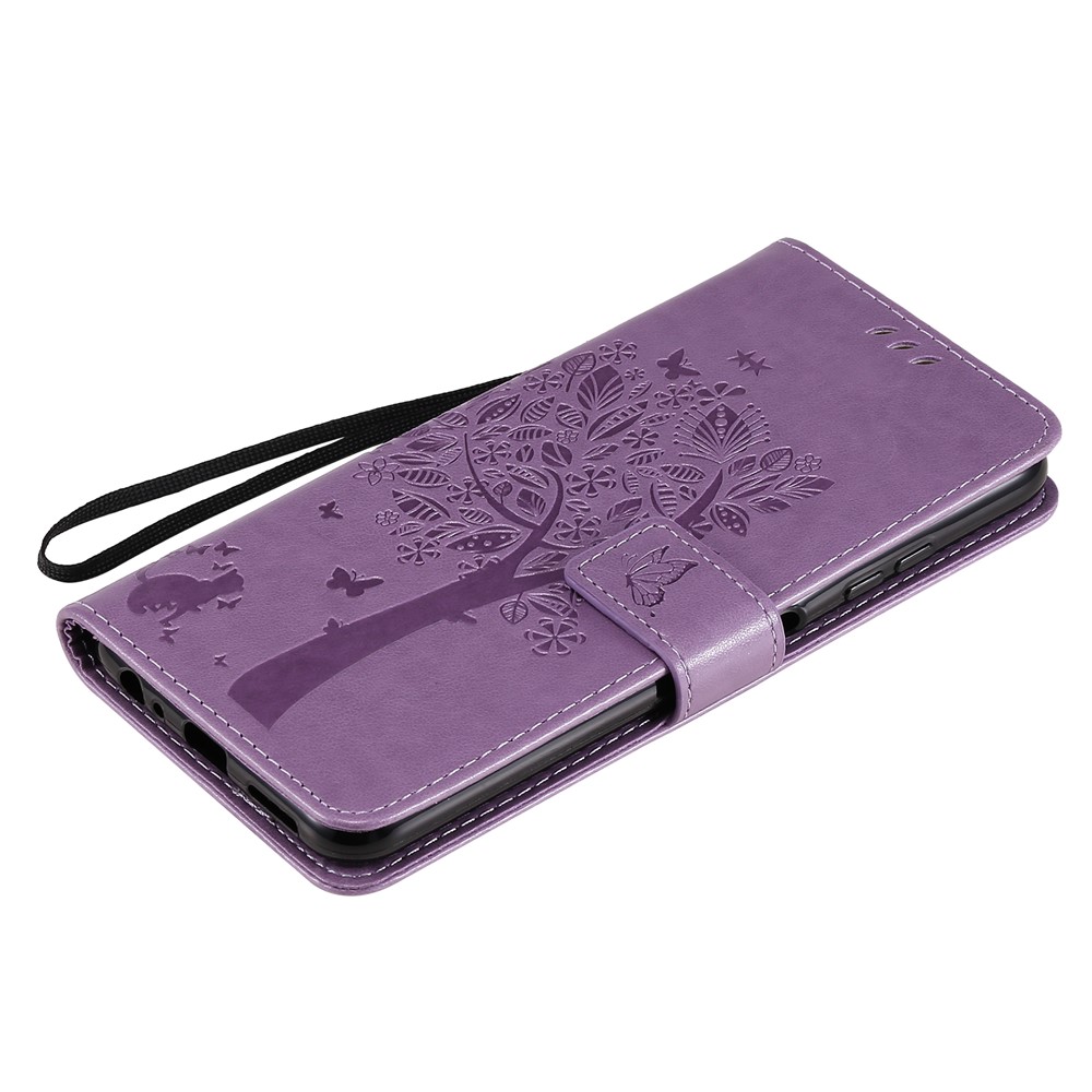 Imprinted Cat Tree Pattern PU Leather Stand Case Wallet Phone Cover Shell for Samsung Galaxy A22 5G (EU Version) - Light Purple-6