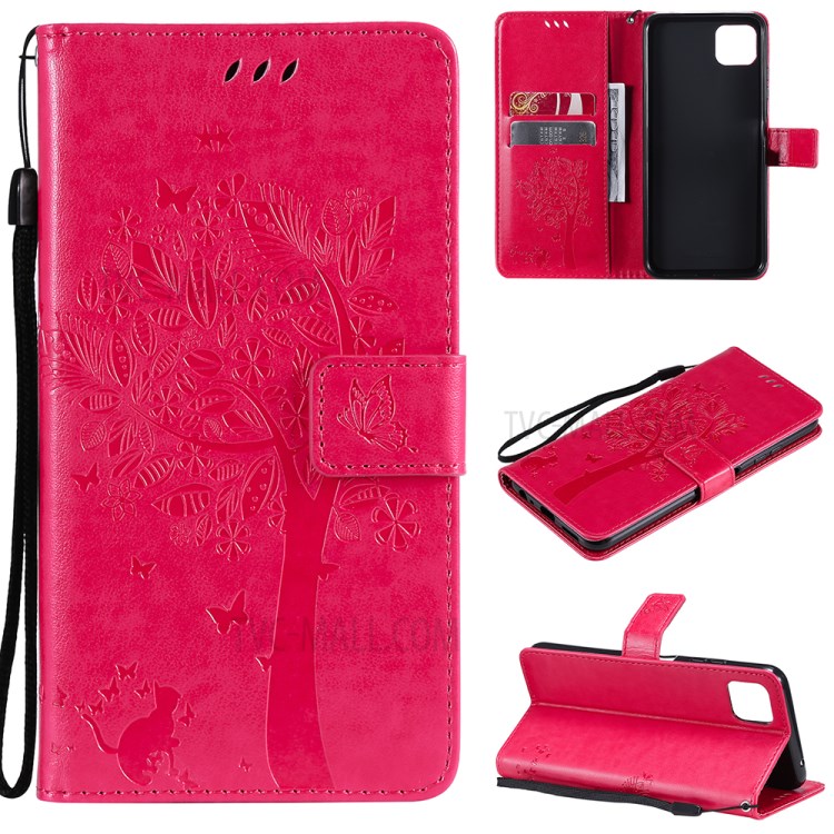 Imprinted Cat Tree Pattern PU Leather Stand Case Wallet Phone Cover Shell for Samsung Galaxy A22 5G (EU Version) - Rose-11