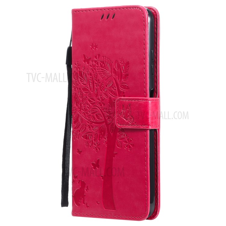 Imprinted Cat Tree Pattern PU Leather Stand Case Wallet Phone Cover Shell for Samsung Galaxy A22 5G (EU Version) - Rose-2