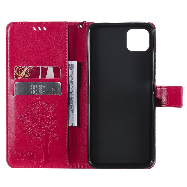Imprinted Cat Tree Pattern PU Leather Stand Case Wallet Phone Cover Shell for Samsung Galaxy A22 5G (EU Version) - Rose-4