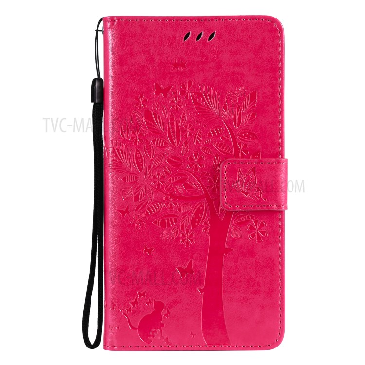 Imprinted Cat Tree Pattern PU Leather Stand Case Wallet Phone Cover Shell for Samsung Galaxy A22 5G (EU Version) - Rose-9