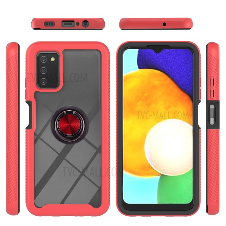 Ring-shape Kickstand 3-in-1 TPU + PC Combo Hybrid Phone Back Case for Samsung Galaxy A03s - Red-2