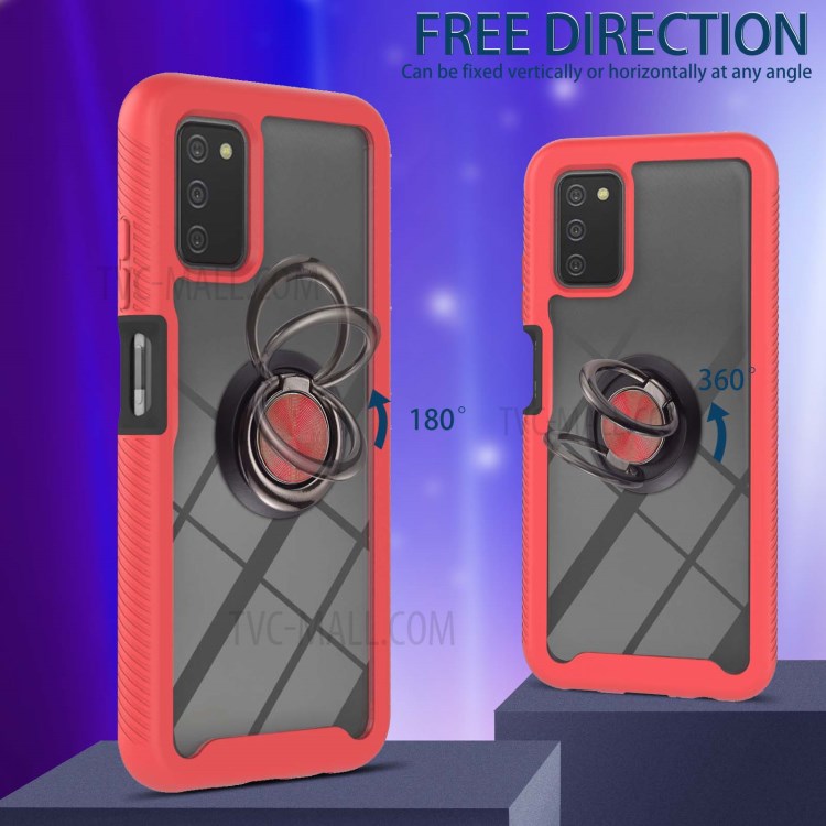 Ring-shape Kickstand 3-in-1 TPU + PC Combo Hybrid Phone Back Case for Samsung Galaxy A03s - Red-3
