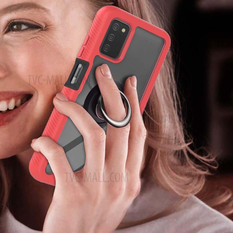 Ring-shape Kickstand 3-in-1 TPU + PC Combo Hybrid Phone Back Case for Samsung Galaxy A03s - Red-4