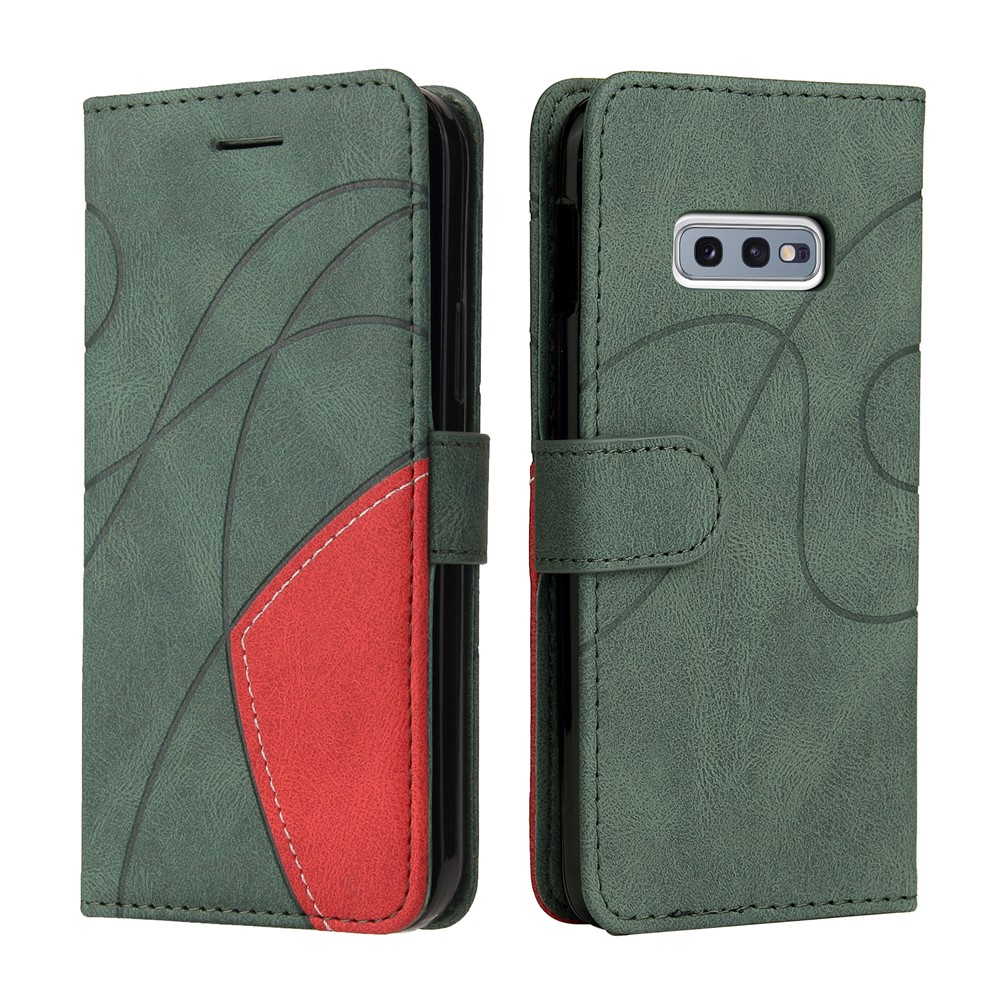 For Samsung Galaxy S10e Leather Case Wallet Stand Color Splicing Phone Cover - Green