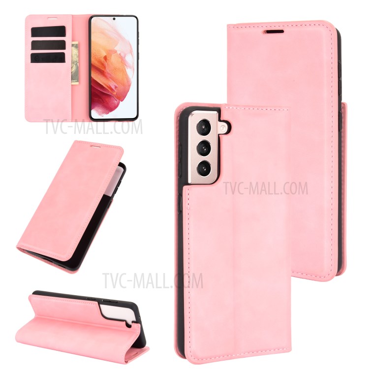 Magnetic Auto-absorbed Wallet Stand Leather Phone Case Cover for Samsung Galaxy S21+ 5G - Pink-10