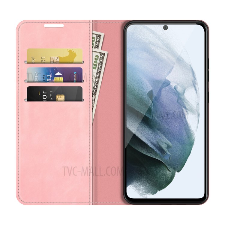 Magnetic Auto-absorbed Wallet Stand Leather Phone Case Cover for Samsung Galaxy S21+ 5G - Pink-3