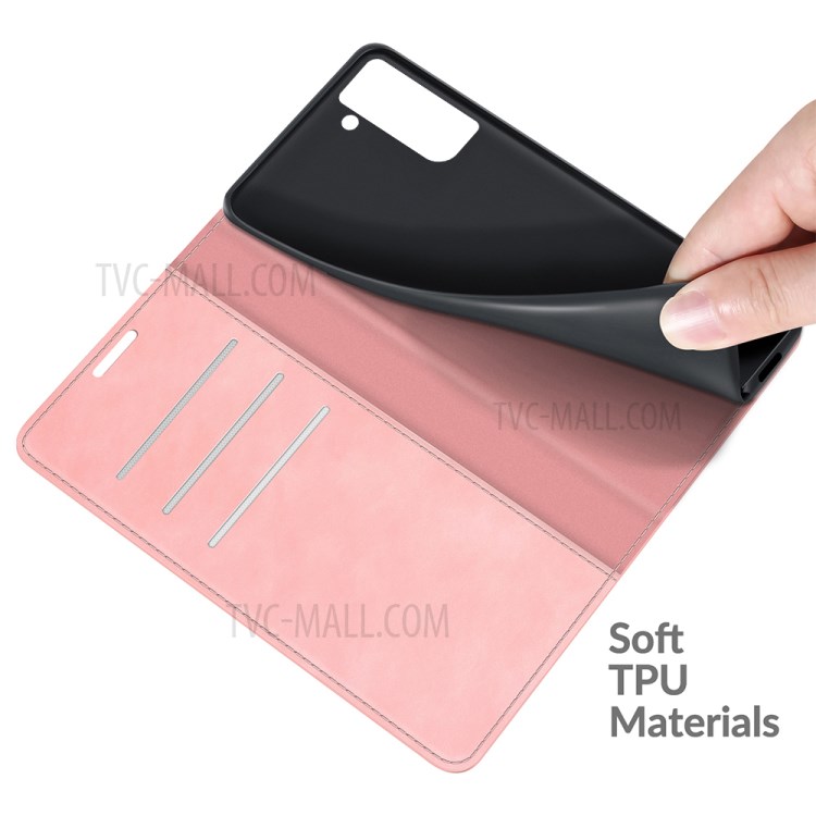 Magnetic Auto-absorbed Wallet Stand Leather Phone Case Cover for Samsung Galaxy S21+ 5G - Pink-6