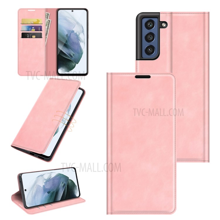 Magnetic Auto-absorbed Wallet Stand Leather Phone Case Cover for Samsung Galaxy S21+ 5G - Pink-7