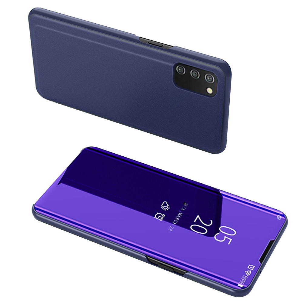 Folio Flip Mirror-Like Surface Plated PU Leather Stand Case for Samsung Galaxy A03s - Dark Blue-1