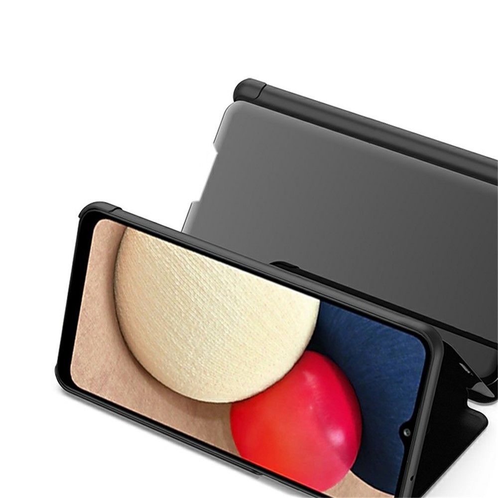 Folio Flip Mirror-Like Surface Plated PU Leather Stand Case for Samsung Galaxy A03s - Dark Blue-5
