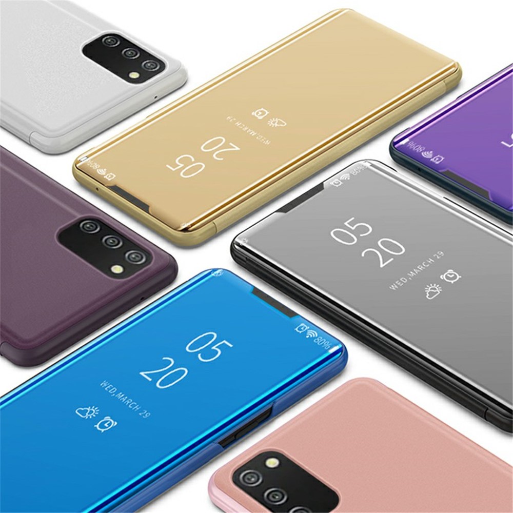 Folio Flip Mirror-Like Surface Plated PU Leather Stand Case for Samsung Galaxy A03s - Dark Blue-7