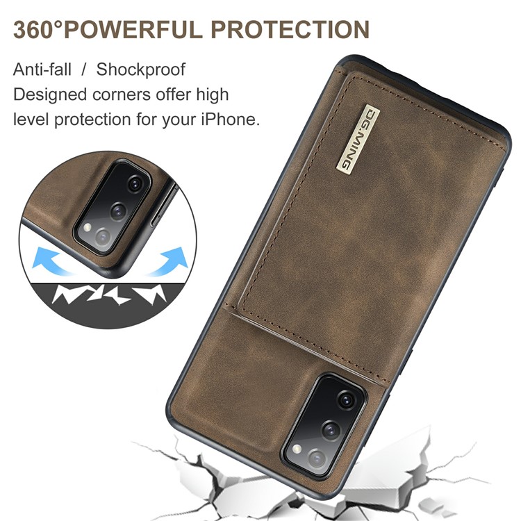 Dg. Ming M1 Series Magnetic Tri-Fold Wallet + Lederbeschichtete Hybridabdeckungshülle Mit Kickstand Für Samsung Galaxy S20 fe 2022/S20 fe 4G/S20 fe 5G/S20 Lite - Kaffee