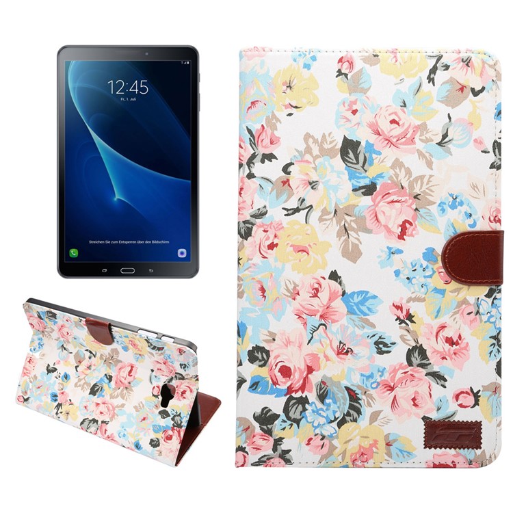 Flower Pattern Leather Wallet Cover for Samsung Galaxy Tab A 10.1 (2016) T580 T585 - White-1