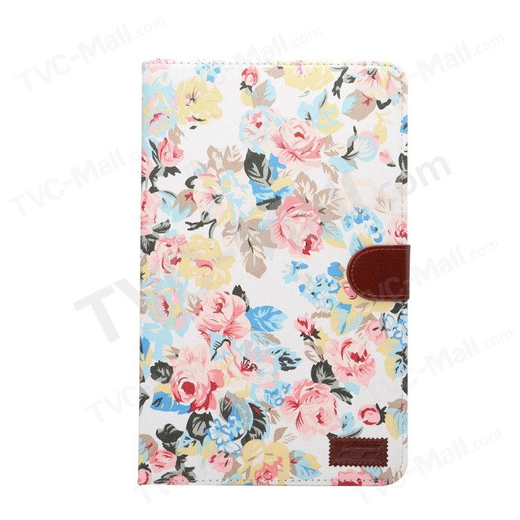 Flower Pattern Leather Wallet Cover for Samsung Galaxy Tab A 10.1 (2016) T580 T585 - White-2