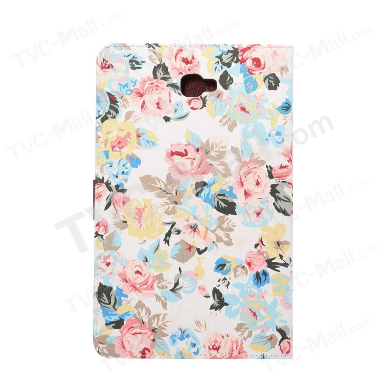 Flower Pattern Leather Wallet Cover for Samsung Galaxy Tab A 10.1 (2016) T580 T585 - White-3
