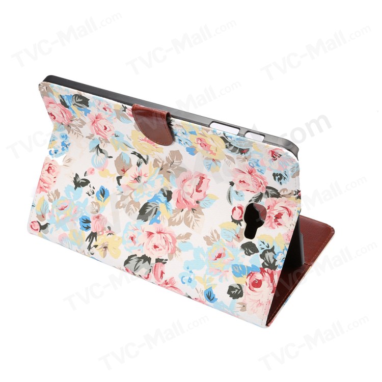 Flower Pattern Leather Wallet Cover for Samsung Galaxy Tab A 10.1 (2016) T580 T585 - White-4