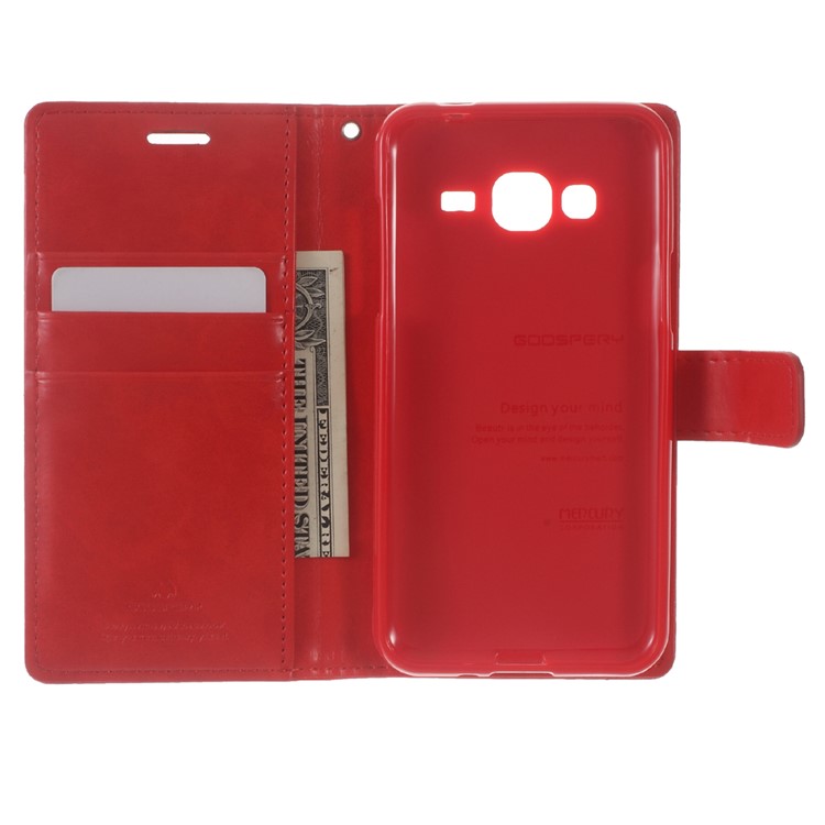MERCURY GOOSPERY Blue Moon Wallet Leather Cover for Samsung Galaxy J3 (2016) / J3 - Red-5
