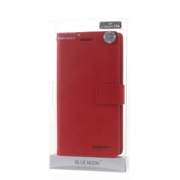 MERCURY GOOSPERY Blue Moon Wallet Leather Cover for Samsung Galaxy J3 (2016) / J3 - Red-8