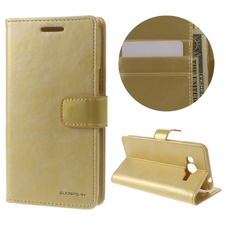

MERCURY GOOSPERY Blue Moon for Samsung Galaxy J3 (2016) / J3 Wallet Leather Stand Case - Gold