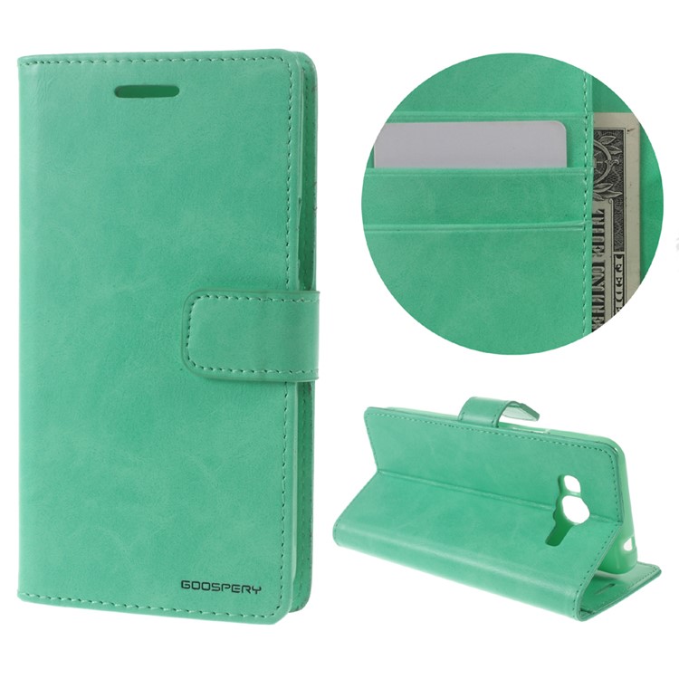 

MERCURY GOOSPERY Blue Moon for Samsung Galaxy J3 (2016) / J3 Wallet Leather Stand Cover - Cyan