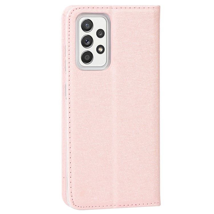 Étui De Téléphone Portefeuille En Cuir De Texture De Soie De Soie Complète Pour Samsung Galaxy A52 5G / A52S 5G / A52 4G - Or Rose