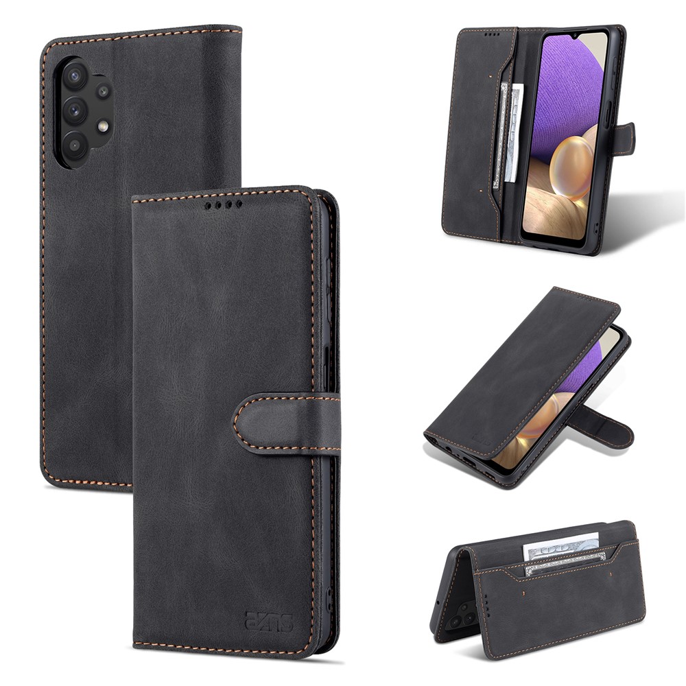 AZNS Anti-Scratch Shockproof Wallet Design Phone Case with Stand for Samsung Galaxy A32 5G - Black-11